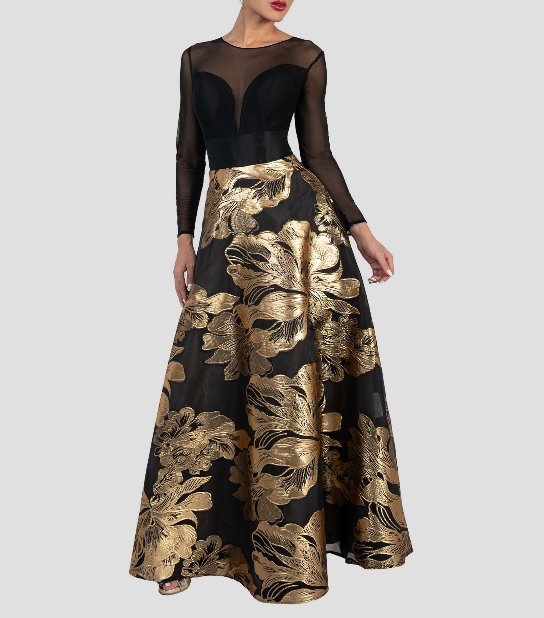 Vestido de fiesta largo manga larga estampado Mujer